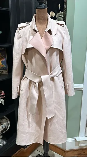 Few Moda New York Light Pink Faux Suede Trench Coat Size Medium thumbnail 1