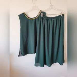 Vintage F.A.D. Emerald Green 2 Piece Skirt Set Retro Grandma Pleat Plus Size 2X thumbnail 6
