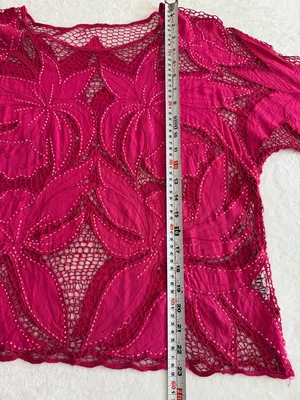 Surya Pink Beaded Sheer Floral Lace Top Boho Y2K Blouse Size L thumbnail 9