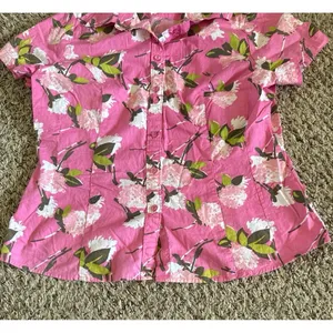 Rider Women's Pink Floral Short Sleeve‎ Button Down Blouse Size Medium thumbnail 7