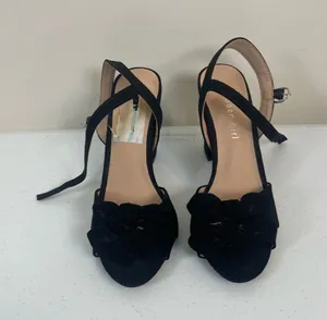 Madden Girl Black Suede Floral Open-Toe Slingback Heels thumbnail 1