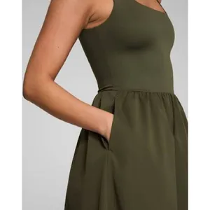 Spanx Jersey Scoop Neck Tank Midi Dress Dark Pine Olive A-Line Maxi Sundress S thumbnail 3