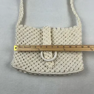 Macrame Shoulder Bag Women Medium‎ Cream Excellent Boho Ring Closure thumbnail 3