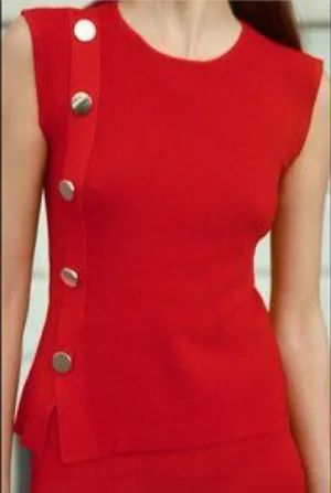 ZARA Knit Sleeveless Top Gold Buttons Size Large thumbnail 1