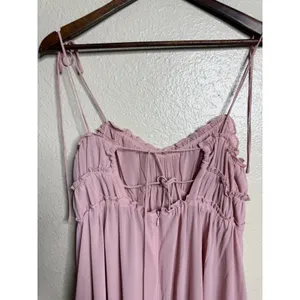 O.P.T. Gigi Ruffled Ruched Chiffon Tie Strap Cami Midi Dress size S Blush Pink thumbnail 3