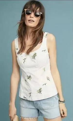 Anthropologie Vanessa Virginia Dandelion Embroidered‎ Floral Peplum Top Size: 6 thumbnail 1