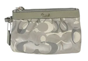 Coach Signature‎ Gray Pleated Canvas Logo Wristlet Mini Bag Wallet thumbnail 1