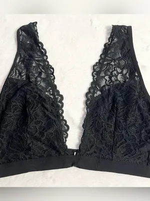 Xhilaration Black Deep Plunge Wire Free Lace Bralette Size Large thumbnail 4