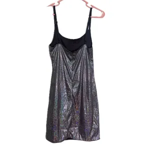 NWT Womens Silver Holographic Metallic Bodycon Party Midi Dress Medium thumbnail 4