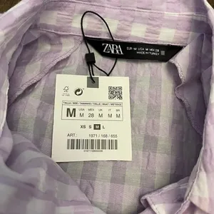 Zara Cropped Lilac Gingham Shoulder Padded Poplin Shirt thumbnail 2