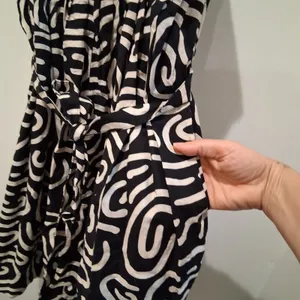 Banana Republic Factory Linen Blend Mini Dress Abstract Black/Beige sz M Pockets thumbnail 9