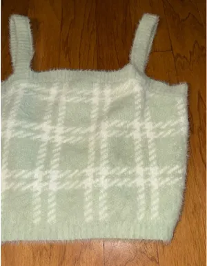New PacSun Kendall & Kylie Light Mint Green + White Plaid Soft Cropped Top L thumbnail 4