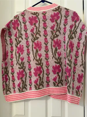 So Me Pink Floral Knit Cardigan Vest with Gold Buttons thumbnail 4