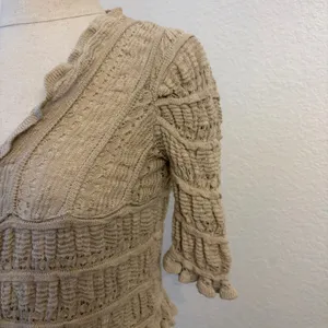 Natural Life Cardigan S Cottagecore Ruffle Pointelle Knit Cropped Peasant Hippie thumbnail 5