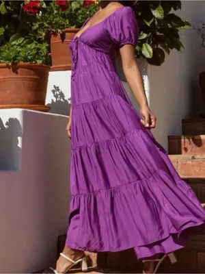 idem Ditto Women's Purple Tiered Maxi Dress with Puff Sleeves thumbnail 2