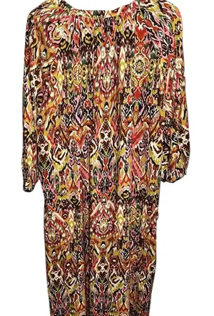 Zara Orange Pink Resort Midi Dress with Bishop Sleeves thumbnail 1