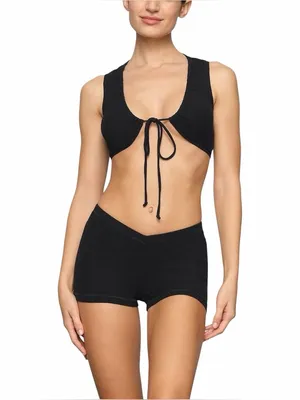 SKIMS Soft Lounge Tie Front Super Crop Top in Onyx Size Medium NWT thumbnail 2