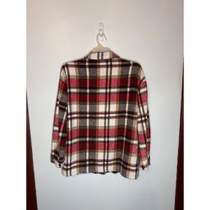 Womens Plaid Shacket Jacket Red Brown White Flannel Style Button Front Size L Size L thumbnail 2