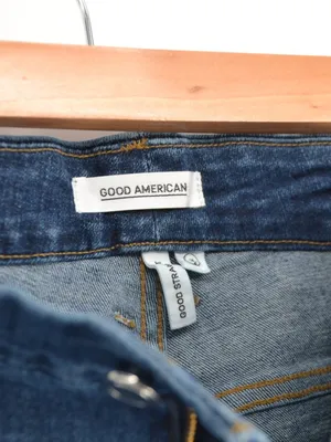 Good American Good Straight Jeans Womens 18 Blue Distressed Knee Raw Hem Med Was thumbnail 4