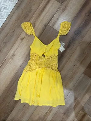 Free People Norla Cotton Mini Dress Small S Solar Lemon Yellow NWT thumbnail 4