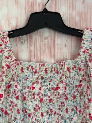 Sokie Collective White Puff Sleeve Greenwich Ditsy Floral Smocked Top Sz M thumbnail 11
