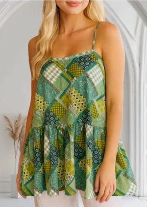 Natural Life Boho Festival Patchwork Print Top Large Sleeveless Straps thumbnail 1