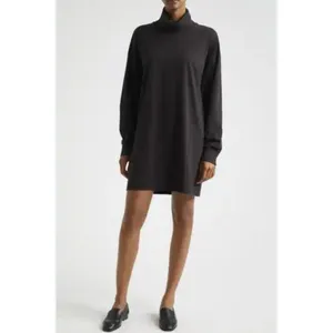 ATM Anthony Thomas Melillo Jersey Turtleneck Dress Black‎ Size Large Button Cuff thumbnail 9