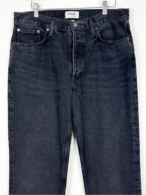 AGOLDE Lana organic cotton dark gray black straight leg distressed jeans size 30 thumbnail 3