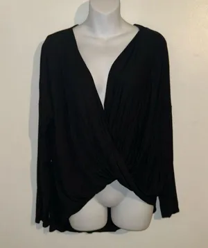21Saints long sleeve high-low V-neck long sleeve shirt in black new size large thumbnail 11