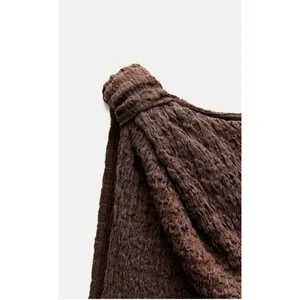 Zara Expresso Brown Textured Knot Ruched Side Maxi Dress LARGE Modest‎ Preppy thumbnail 8