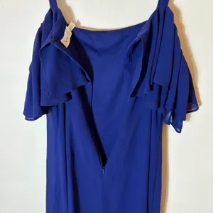 Eliza J Royal‎ Blue Cold Shoulder Ruffle Chiffon Dress Size 14 thumbnail 11