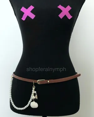 Mermaidcore Brown Faux Leather Pearl Shell Belt, Fits 32.5–35 Inches, X7GA1230 thumbnail 1