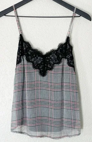 Abercrombie & Fitch Womens Lace Trim‎ Tank Top Grunge Punk Houndstooth Y2K XS thumbnail 1