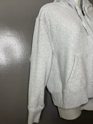 Champion Hoodie Womens XL Gray Full Zip Fleece Cropped Sweatshirt Logo Athletic thumbnail 3
