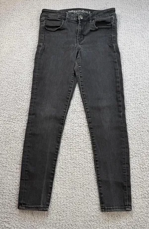 American Eagle Black Skinny Jeans Womens 8 Stretch Jegging Faded Wash High Rise thumbnail 1