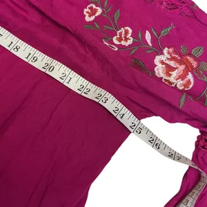 Umgee Magenta Off the Shoulder Embroidered Bell Sleeve Boho‎ Blouse XL Purple thumbnail 4