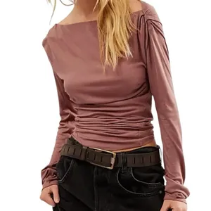 Free People Night We Met Long Sleeve purple Ruched Off The Shoulder Tunic Top thumbnail 3