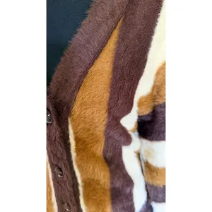 Industry Republic Clothing Women’s Large Fuzzy Striped Cardigan Brown Cream thumbnail 3