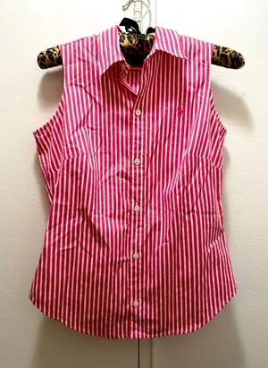 Ralph Lauren Golf Sleeveless Button Up Pink and White Candy Stripe Women's 4 thumbnail 1