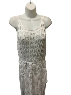 Boutique Crochet Beachy Maxi Dress Sz M Tied Waist Swim Cover Summer Boho thumbnail 4
