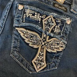 Miss Me Signature Skinny Crop Jeans Dark Wash 24 Angel Wing Cross thumbnail 6