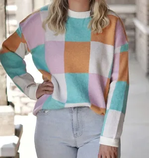 Colorful Checkered Sweater Size L Orange Size L thumbnail 1