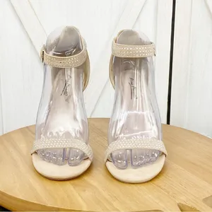 Anne Michelle Enzo‎ Rhinestone Faux Suede Strappy Heels Tan Open Toe 7.5 thumbnail 3