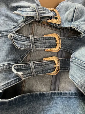 Nwt Halter Neck Denim Dress Buckle Details Commense M thumbnail 7