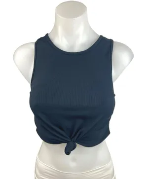 Gap Fit Blue Built In Sports Bra Round Neck Tie Hem Workout Crop Top Size S thumbnail 1
