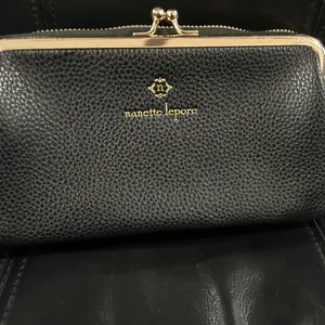 Nanette Lepore Black Textured Wallet with Gold Trim crossbody. NWOT thumbnail 3