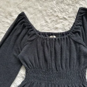 Sweater Plush Square-Neck Smocked Top Long Sleeve Dark Gray M thumbnail 6