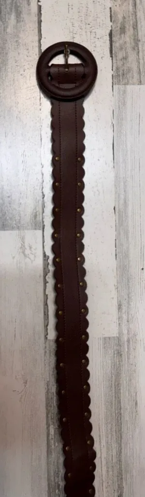 Scalloped Studded Round Buckle Waist Belt Womens M/L Dark Brown Wide Boho thumbnail 1