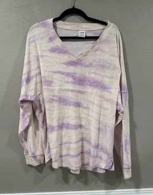 PINK Victoria's Secret Lavender Tie-Dye V-Neck Long Sleeve Terry Cloth Sweatshir thumbnail 1