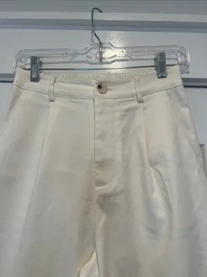 Final Touch Wide-Leg High-Waist Chinos in Off-White size small. thumbnail 3